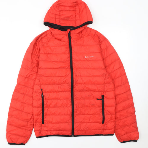 Quechua Women’s Red Hooded Puffer Jacket Size 10 Quilted Warm Outerwear