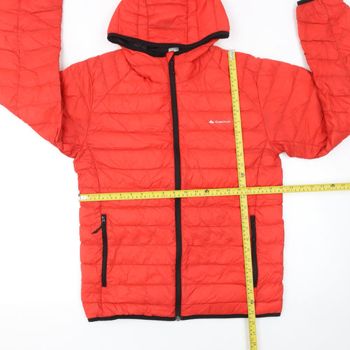 Quechua Women’s Red Hooded Puffer Jacket Size 10 Quilted Warm Outerwear