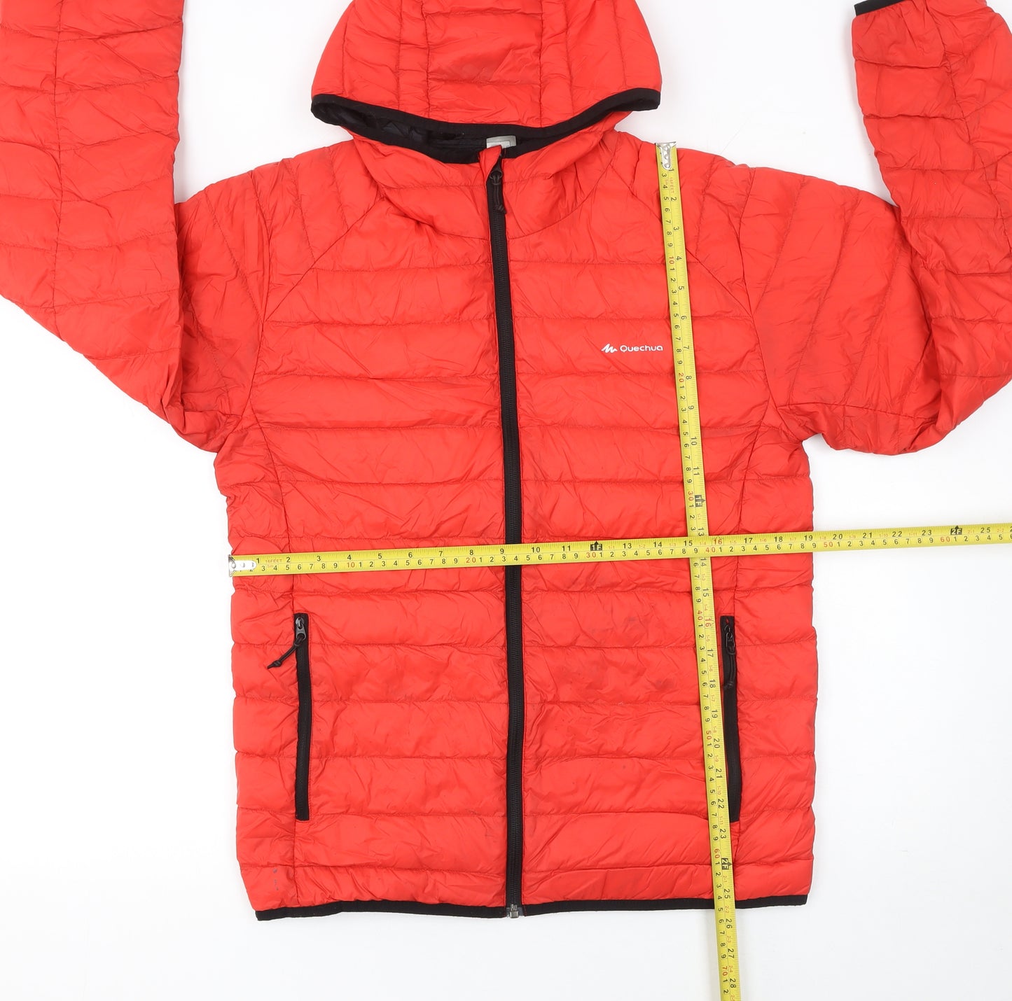 Quechua Women’s Red Hooded Puffer Jacket Size 10 Quilted Warm Outerwear