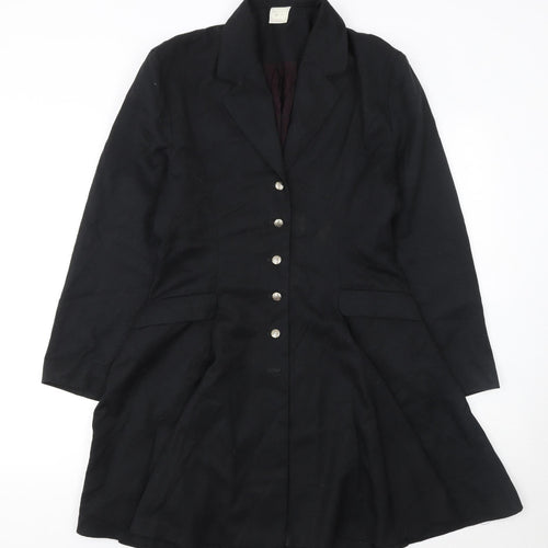 Charlotte Halton Women's Black Wool Overcoat Size 12 Long Belted Style