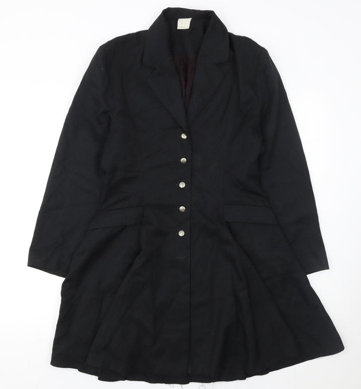 Charlotte Halton Women's Black Wool Overcoat Size 12 Long Belted Style
