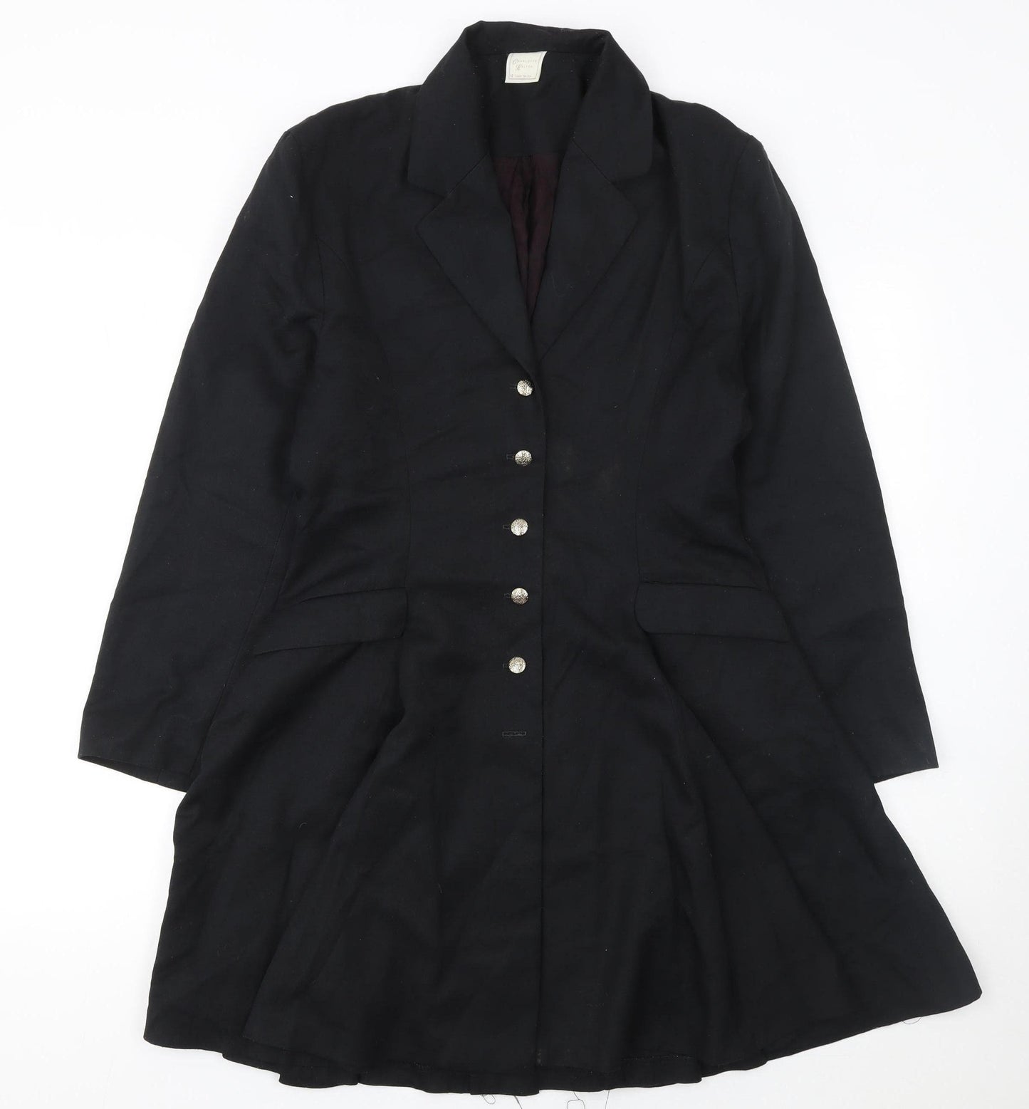 Charlotte Halton Women's Black Wool Overcoat Size 12 Long Belted Style