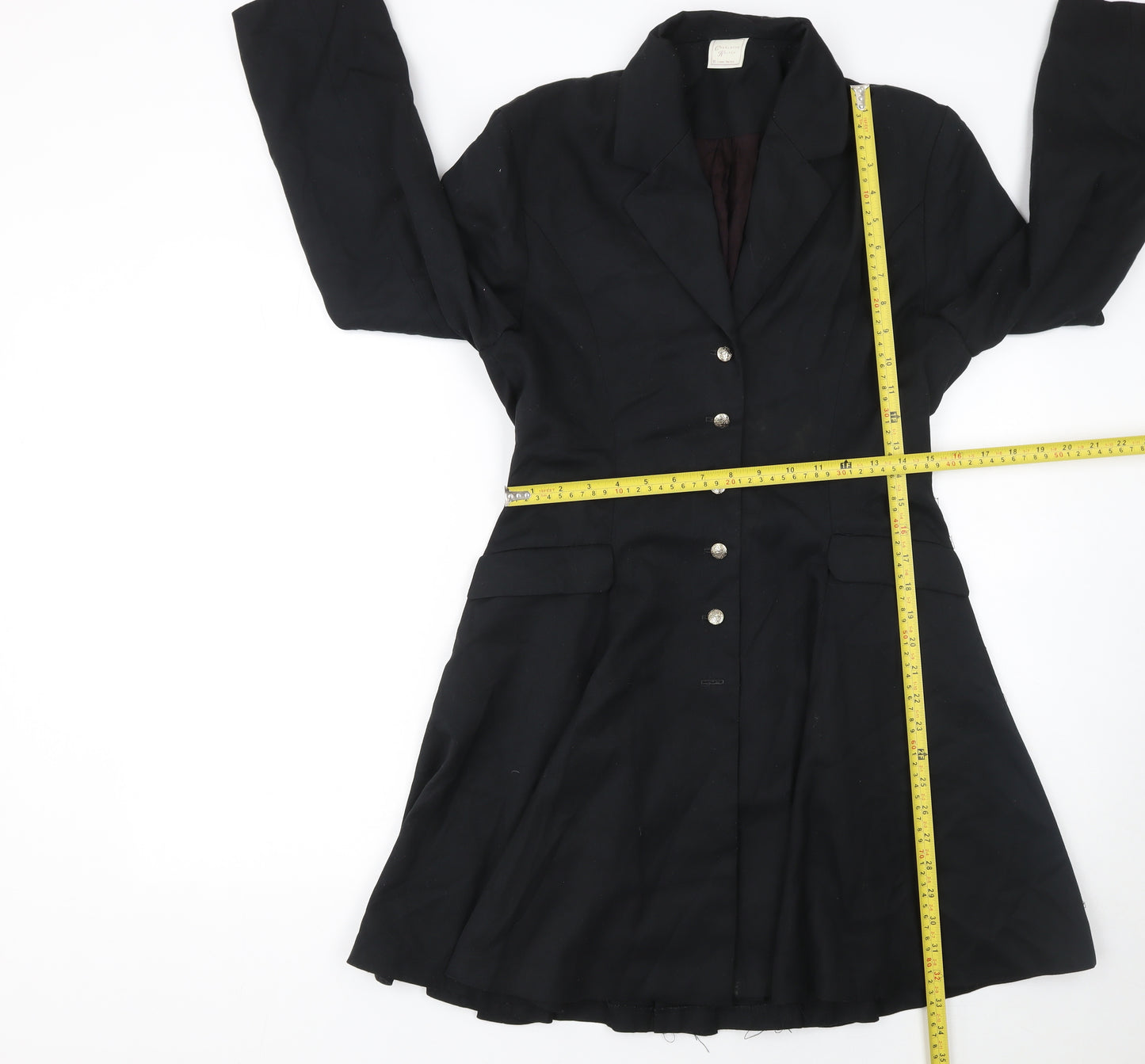 Charlotte Halton Women's Black Wool Overcoat Size 12 Long Belted Style