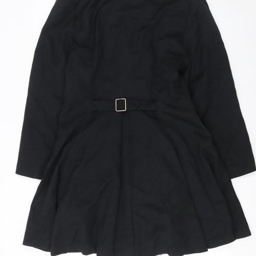 Charlotte Halton Women's Black Wool Overcoat Size 12 Long Belted Style