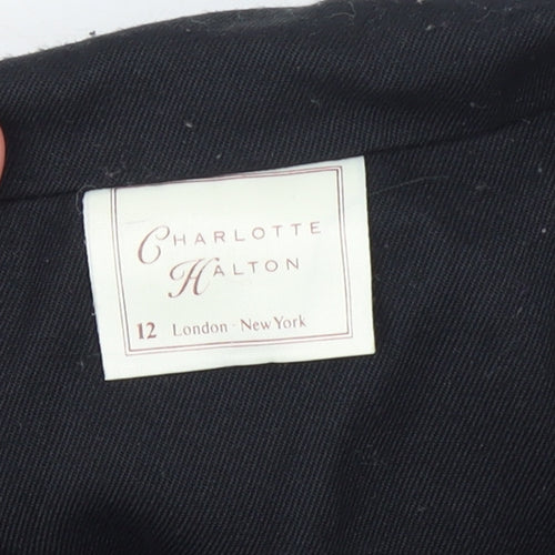 Charlotte Halton Women's Black Wool Overcoat Size 12 Long Belted Style