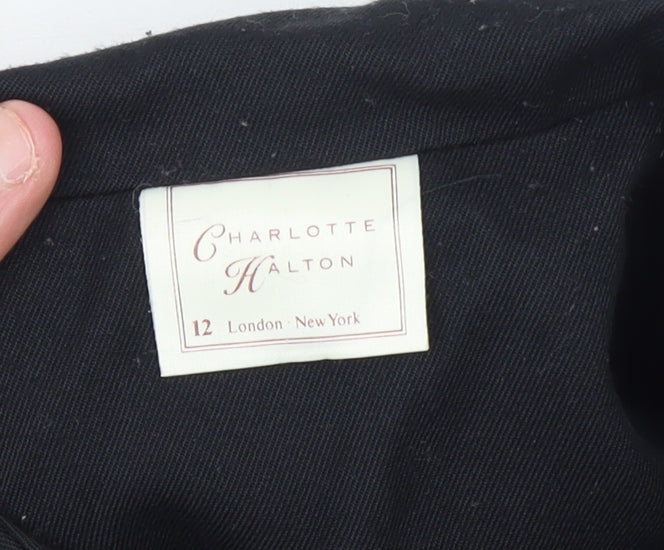 Charlotte Halton Women's Black Wool Overcoat Size 12 Long Belted Style