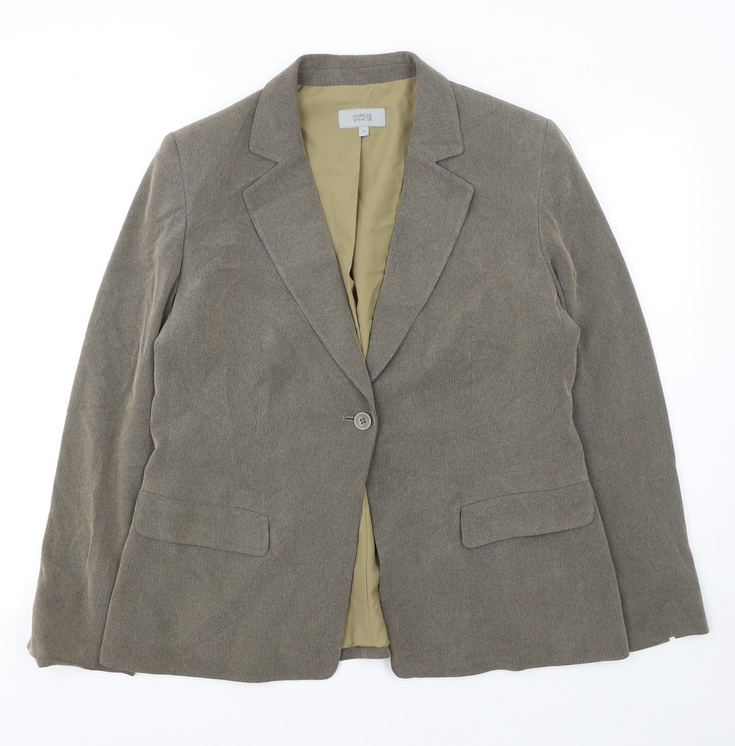 Marks and Spencer Women Beige Blazer UK 16 Single-Breasted Tailored Jacket
