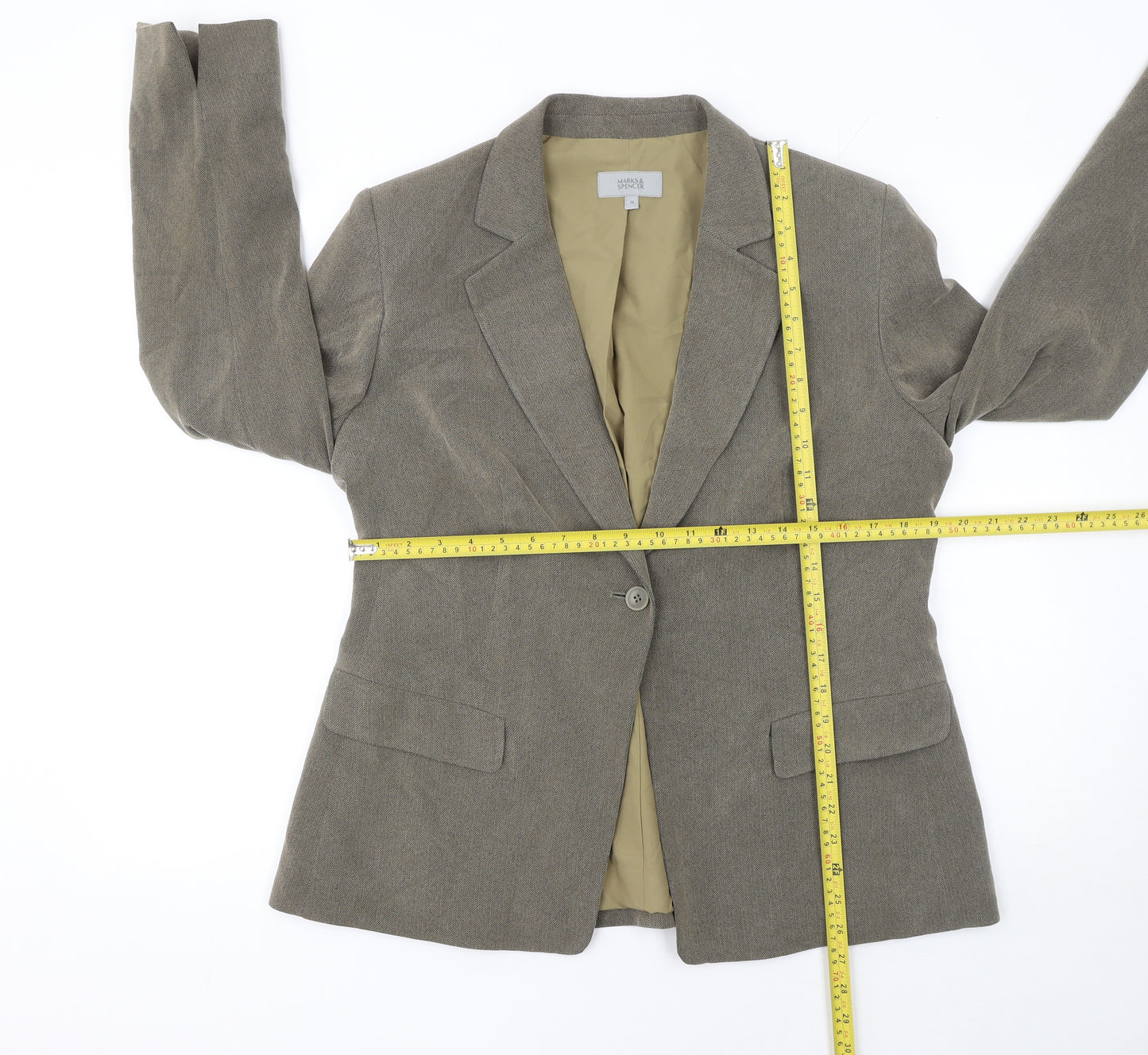 Marks and Spencer Women Beige Blazer UK 16 Single-Breasted Tailored Jacket