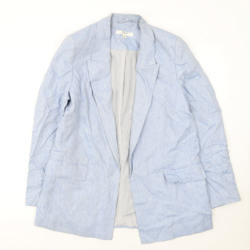 Next Women Blue Linen Blend Herringbone Blazer UK 12 Regular Fit
