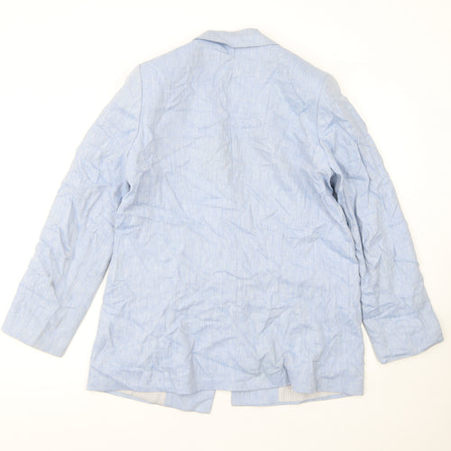 Next Women Blue Linen Blend Herringbone Blazer UK 12 Regular Fit