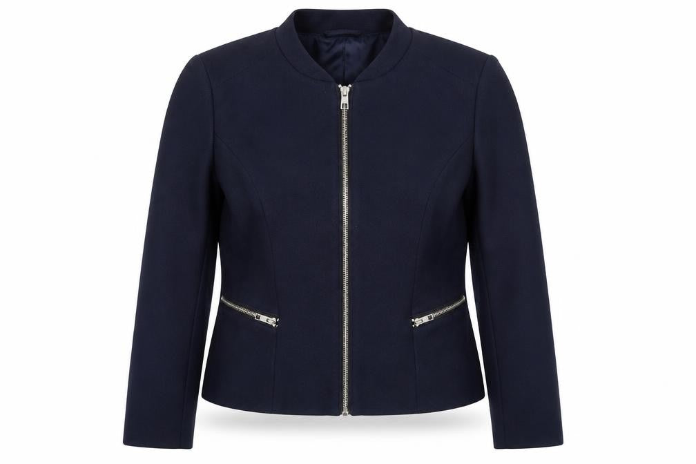 Front view of Jacqueline de Yong Women's Blue Slim Fit Zip Jacket, size 12