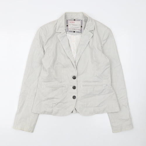 Next Women Beige Striped Cotton Blazer Size 14 Regular Fit Jacket