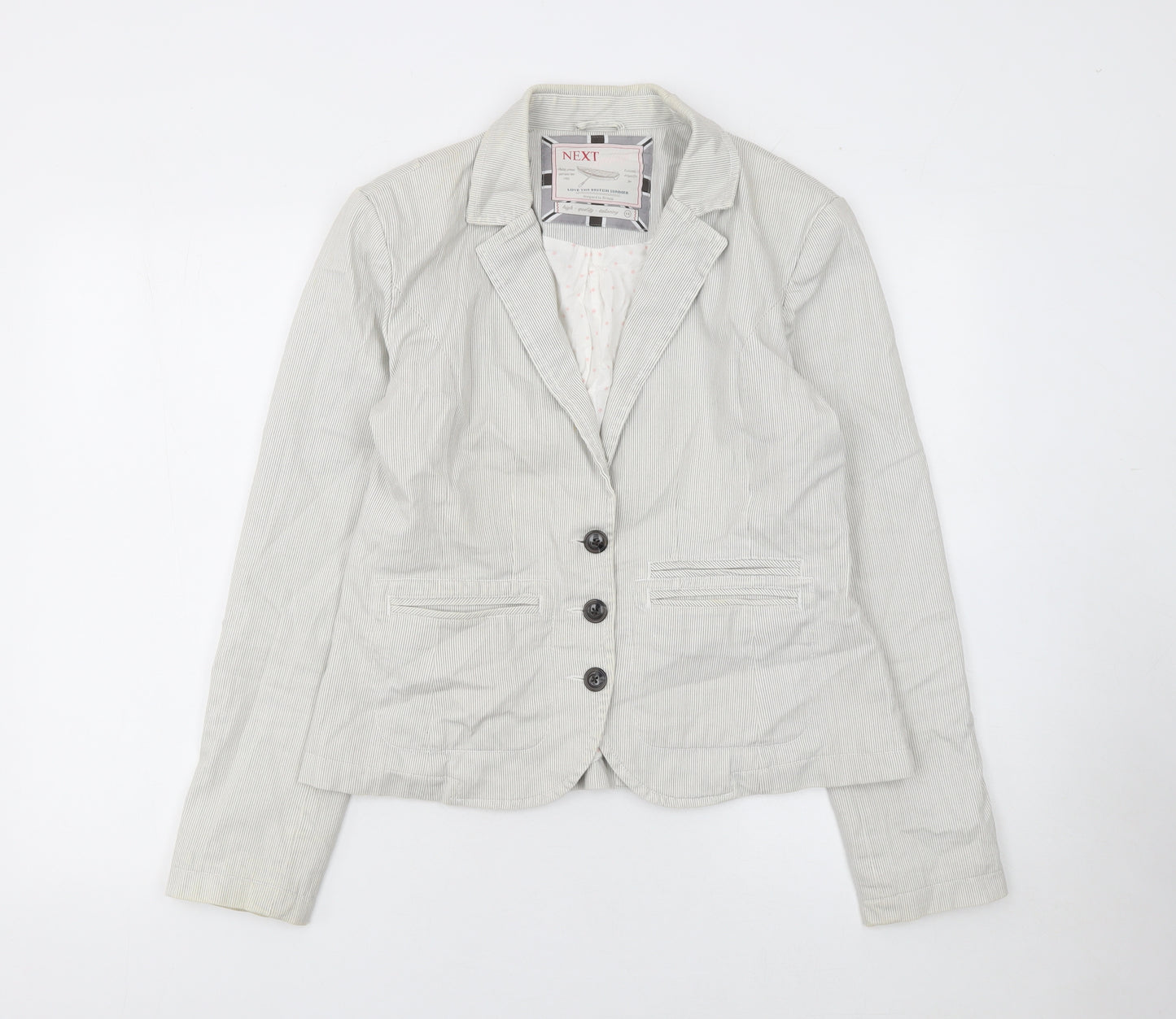 Next Women Beige Striped Cotton Blazer Size 14 Regular Fit Jacket