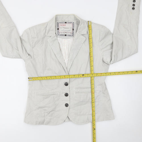 Next Women Beige Striped Cotton Blazer Size 14 Regular Fit Jacket