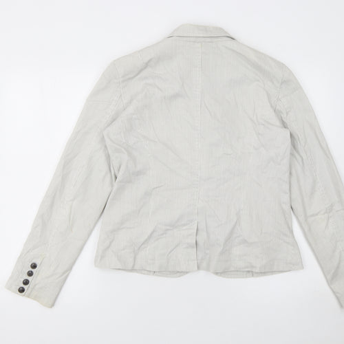 Next Women Beige Striped Cotton Blazer Size 14 Regular Fit Jacket