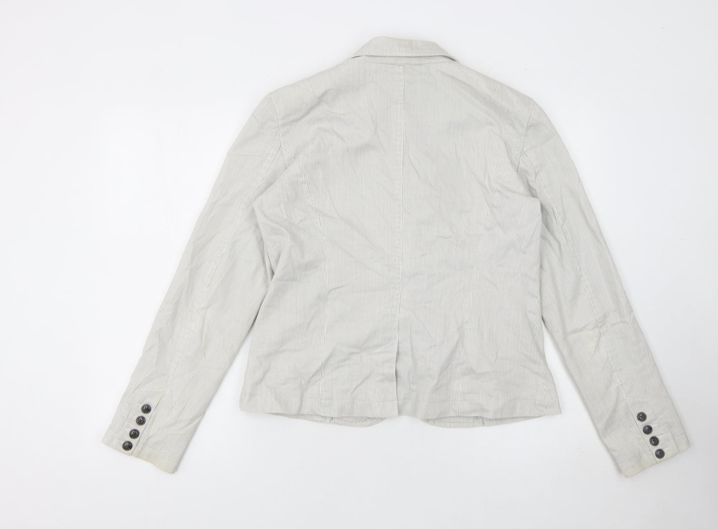 Next Women Beige Striped Cotton Blazer Size 14 Regular Fit Jacket