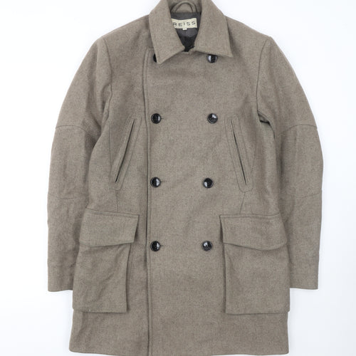Reiss Women's Beige Wool Pea Coat Size S Classic Mid-Length