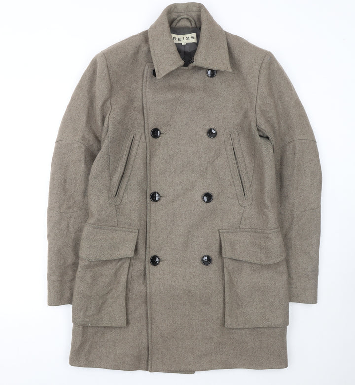Reiss Women's Beige Wool Pea Coat Size S Classic Mid-Length