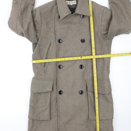 Reiss Women's Beige Wool Pea Coat Size S Classic Mid-Length