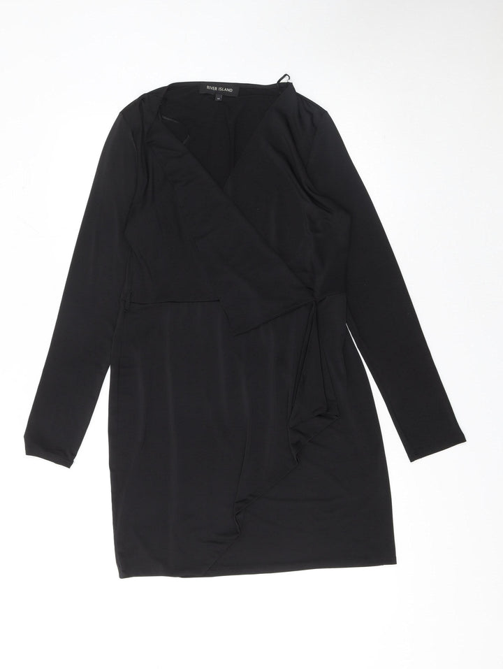 River Island Women’s Black Wrap Knee Length Dress Size 14