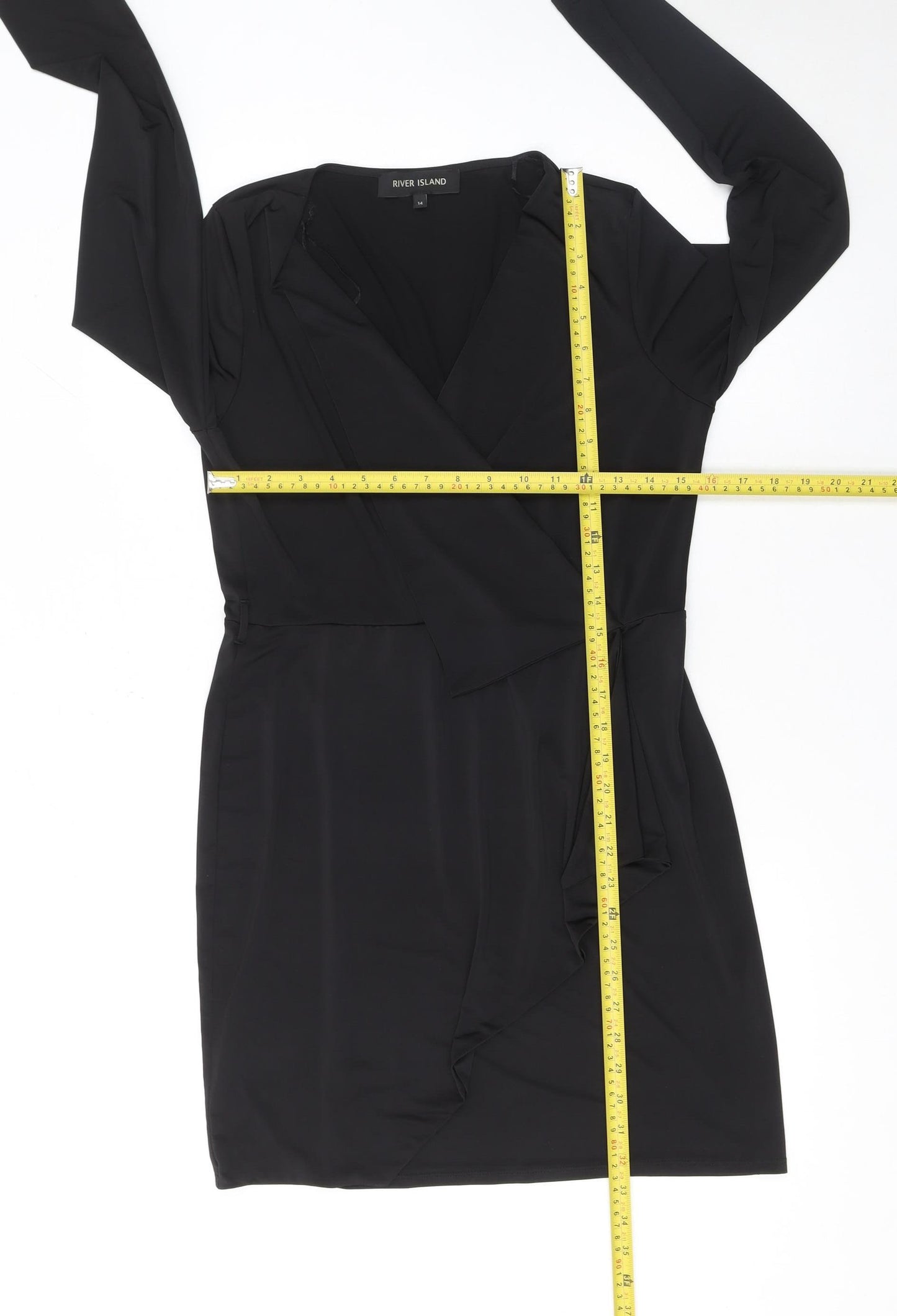 River Island Women’s Black Wrap Knee Length Dress Size 14