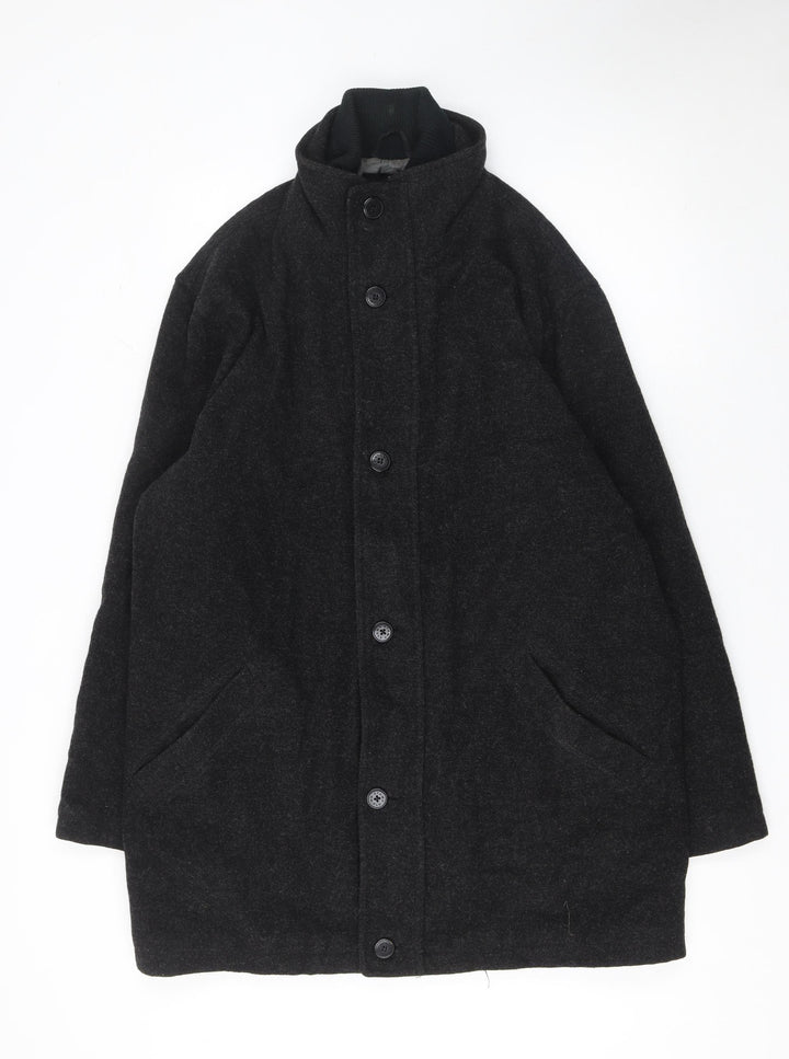 Stamp Collection Men's Black Wool Blend Mid-Length Overcoat M