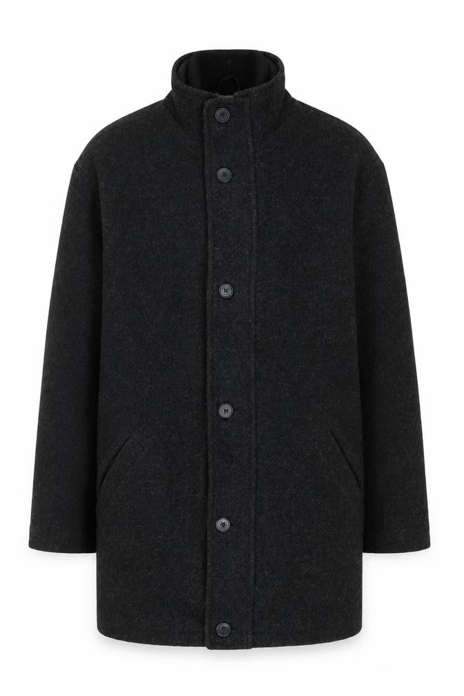 Front view of Stamp Collection Men's Black Wool Blend Mid-Length Overcoat M