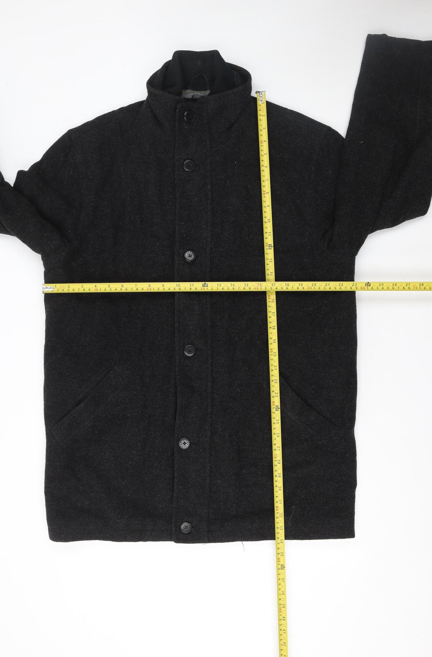 Stamp Collection Men's Black Wool Blend Mid-Length Overcoat M