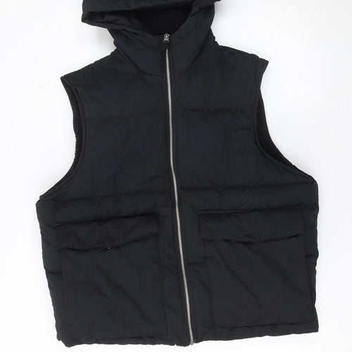 Zara Women Black Hooded Puffer Waistcoat Lined Zip Vest Size L