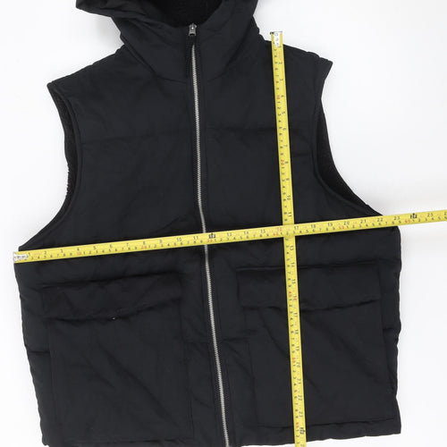 Zara Women Black Hooded Puffer Waistcoat Lined Zip Vest Size L