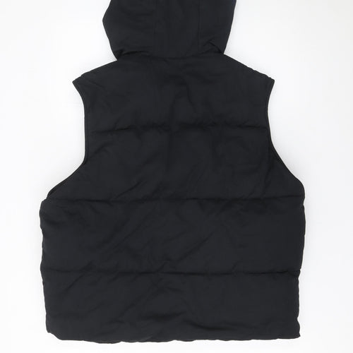 Zara Women Black Hooded Puffer Waistcoat Lined Zip Vest Size L