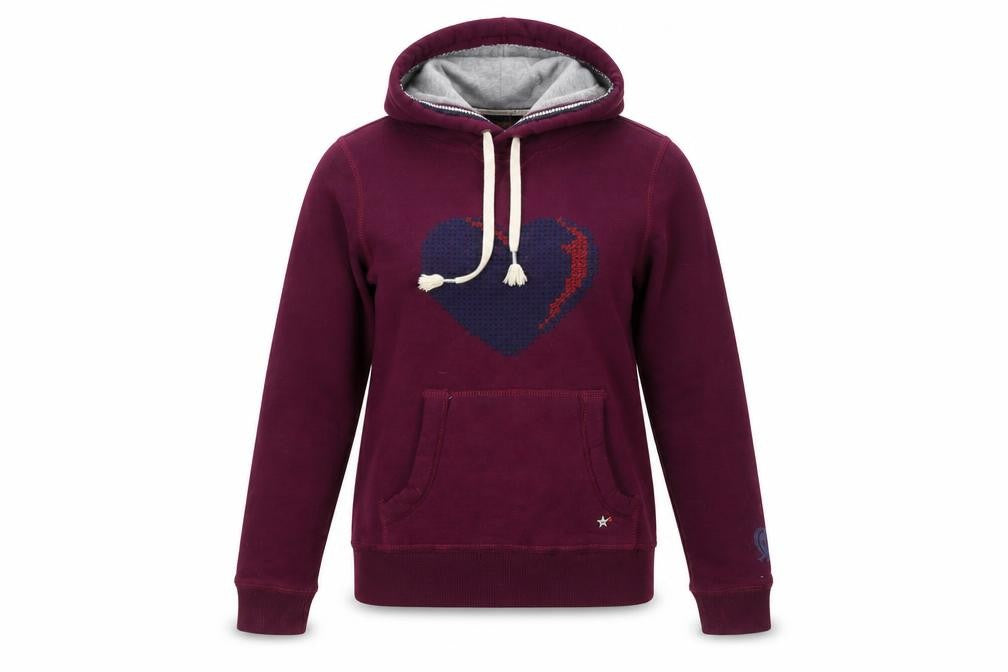 Front view of Hilfiger Denim Women's Purple Heart Print Pullover Hoodie, size S