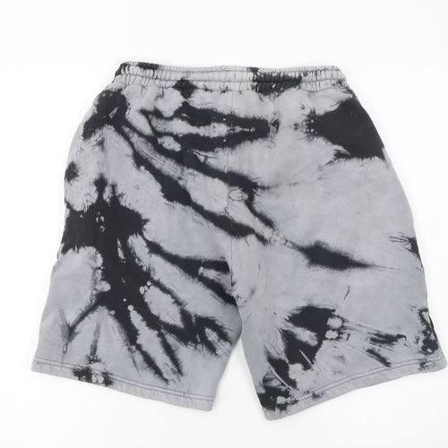 boohooMAN Men’s Grey Tie-Dye Sweat Shorts M Tropical Embroidered