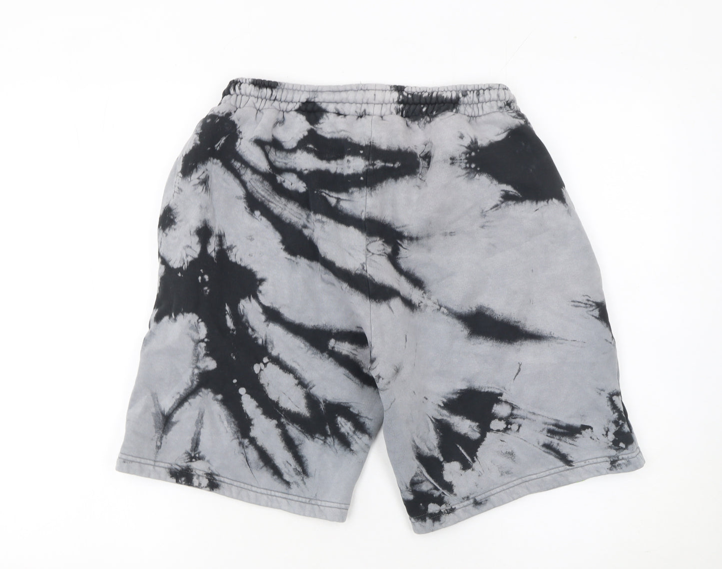 boohooMAN Men’s Grey Tie-Dye Sweat Shorts M Tropical Embroidered