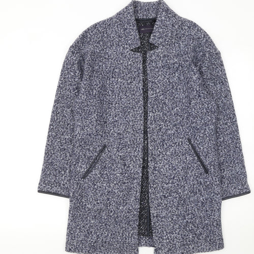 Marks and Spencer Women Blue Petite Size 8 Collared Knit Cardigan