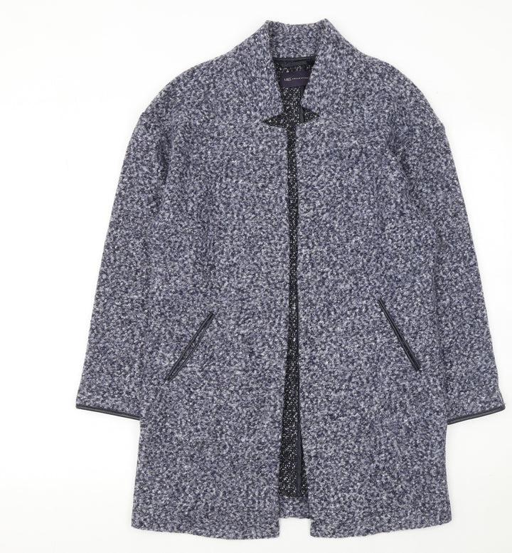 Marks and Spencer Women Blue Petite Size 8 Collared Knit Cardigan