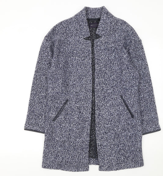 Marks and Spencer Women Blue Petite Size 8 Collared Knit Cardigan