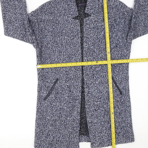 Marks and Spencer Women Blue Petite Size 8 Collared Knit Cardigan
