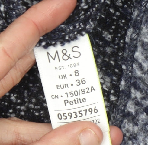 Marks and Spencer Women Blue Petite Size 8 Collared Knit Cardigan