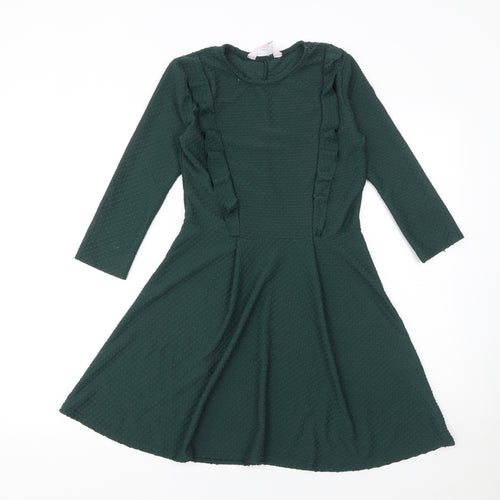 Olivia Stelly Petites Green Fit & Flare Dress UK 8 Women’s Round Neck 3/4 Sleeve
