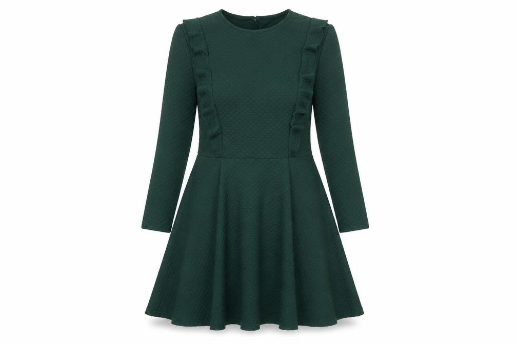 Olivia Stelly Petites Green Fit & Flare Dress UK 8 Women’s Round Neck 3/4 Sleeve