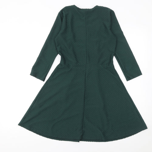 Olivia Stelly Petites Green Fit & Flare Dress UK 8 Women’s Round Neck 3/4 Sleeve