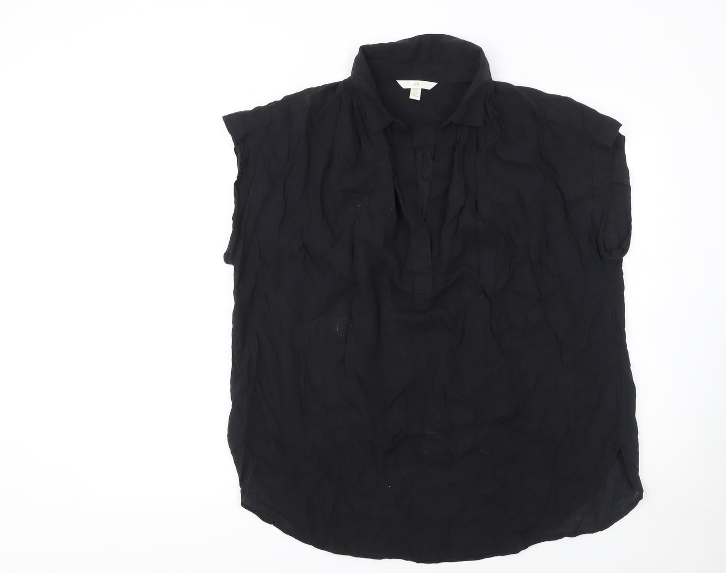 H&M Women's Black Collared Sleeveless Cotton Blouse Size L