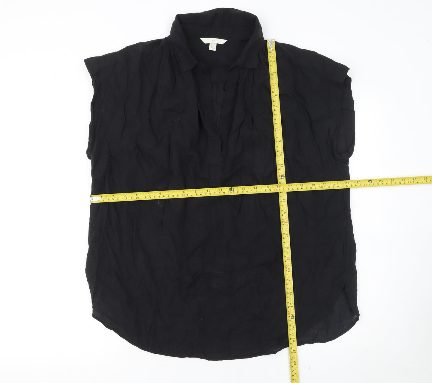 H&M Women's Black Collared Sleeveless Cotton Blouse Size L