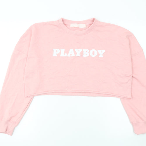 Playboy x Missguided Pink Cropped Pullover Sweatshirt Women Size 12