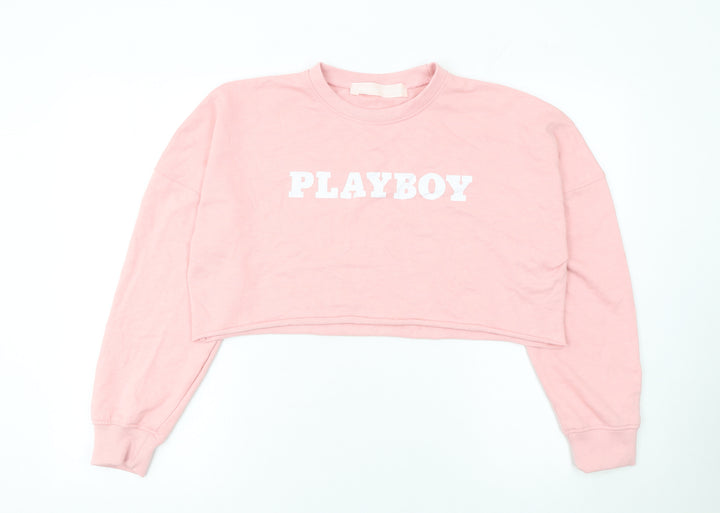 Playboy x Missguided Pink Cropped Pullover Sweatshirt Women Size 12