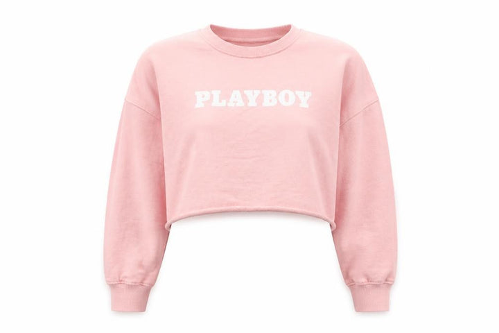 Playboy x Missguided Pink Cropped Pullover Sweatshirt Women Size 12
