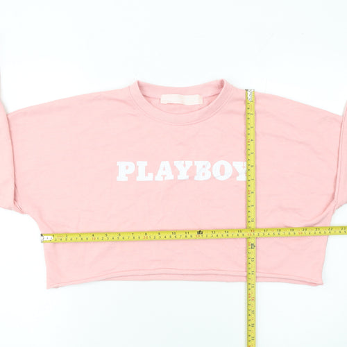Playboy x Missguided Pink Cropped Pullover Sweatshirt Women Size 12