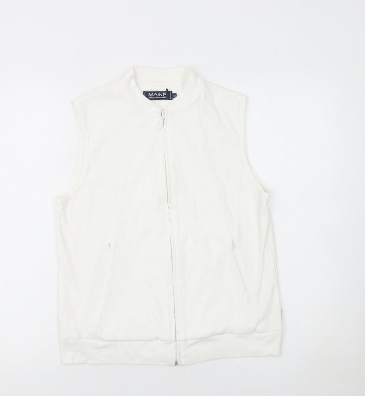 Maine New England Womens Ivory Vest Full Zip Hoodie Size 12 Cotton
