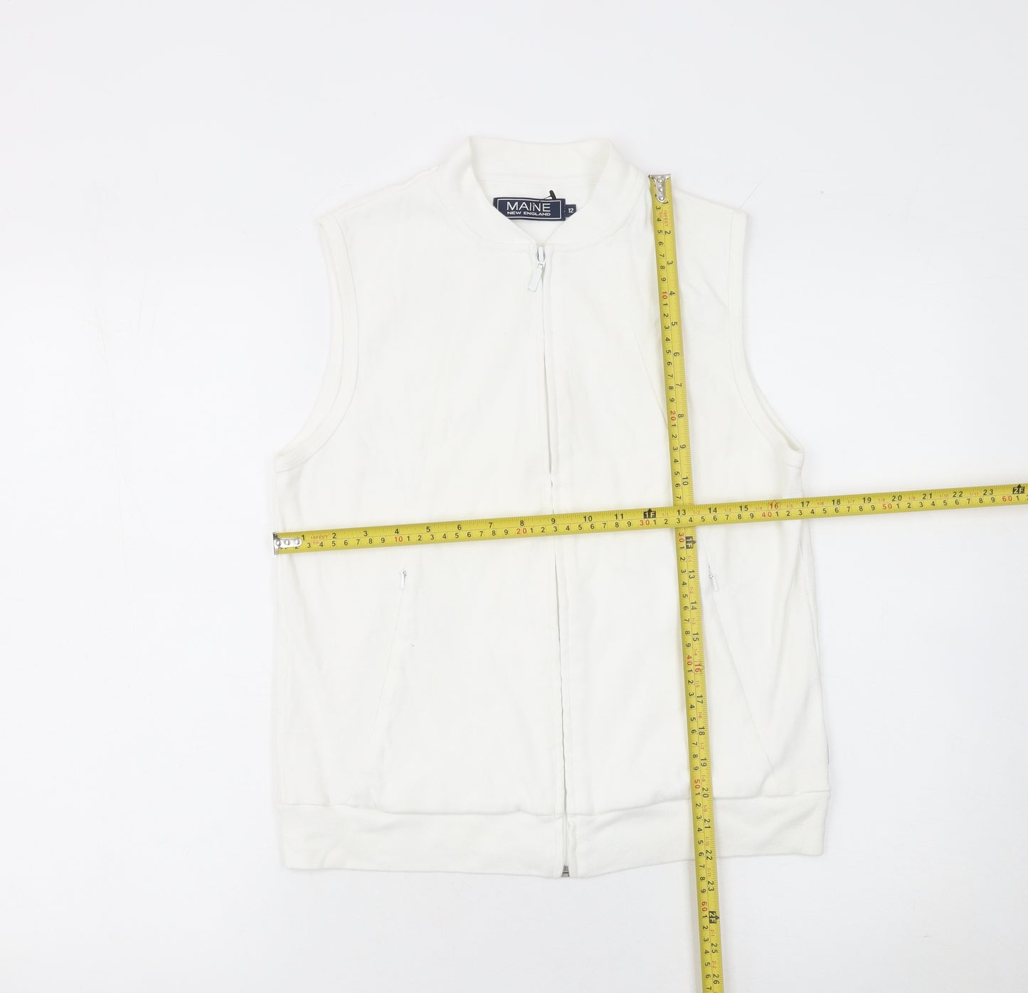 Maine New England Womens Ivory Vest Full Zip Hoodie Size 12 Cotton